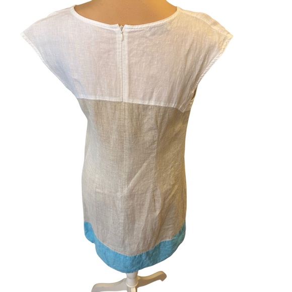 Puro Lino Women’s Linen Dress Colorblock Tan White Sky Blue Size Medium - Picture 2 of 12
